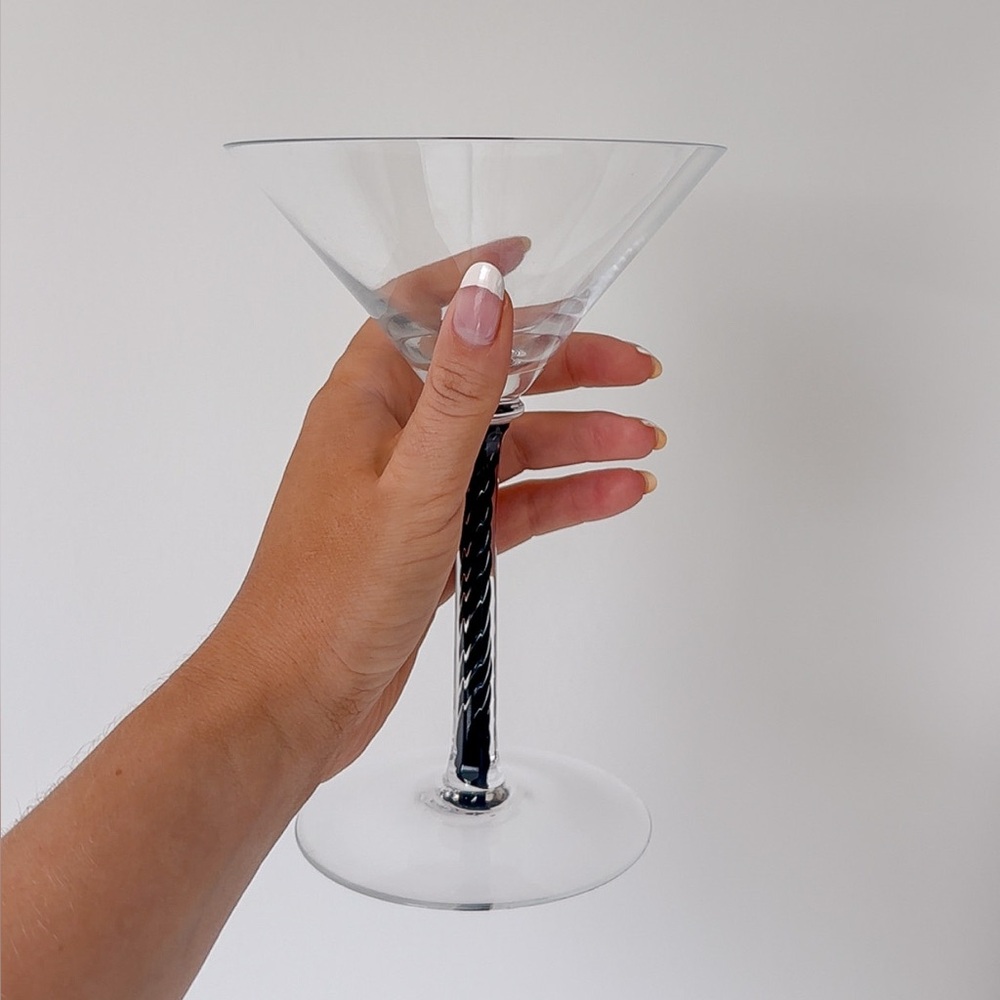 Vintage Art Deco Martini Glasses with Black Twisted Stem - Set of Two (2)